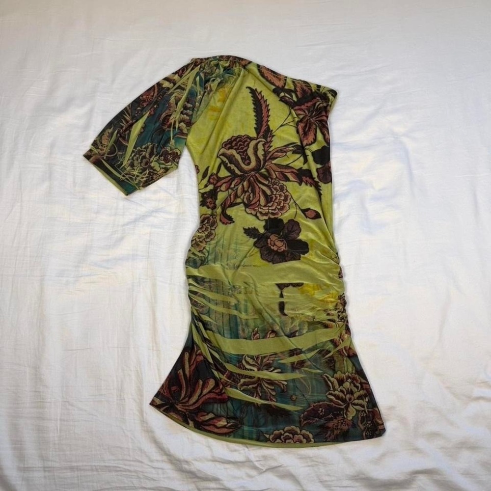 Vintage y2k Le Chateau green one shoulder printed design dress